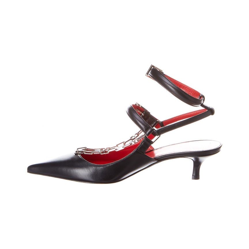 

Valentino Black Leather Chain Detail Ankle Strap Pumps Size