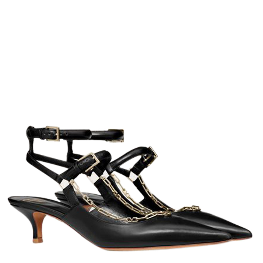 

Valentino Black Leather Chain Detail Ankle Strap Pumps Size