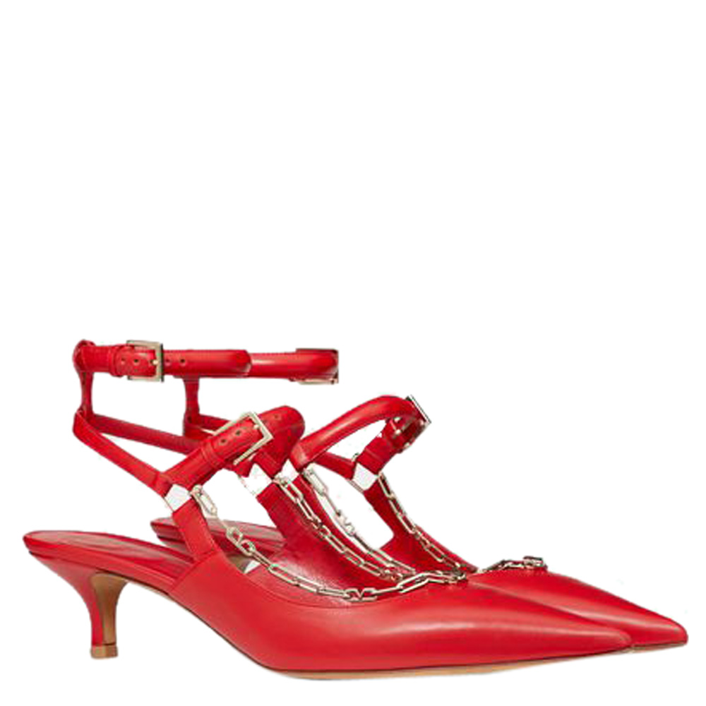 

Valentino Rouge Pur Leather Chain Detail Ankle Strap Pumps Size, Red