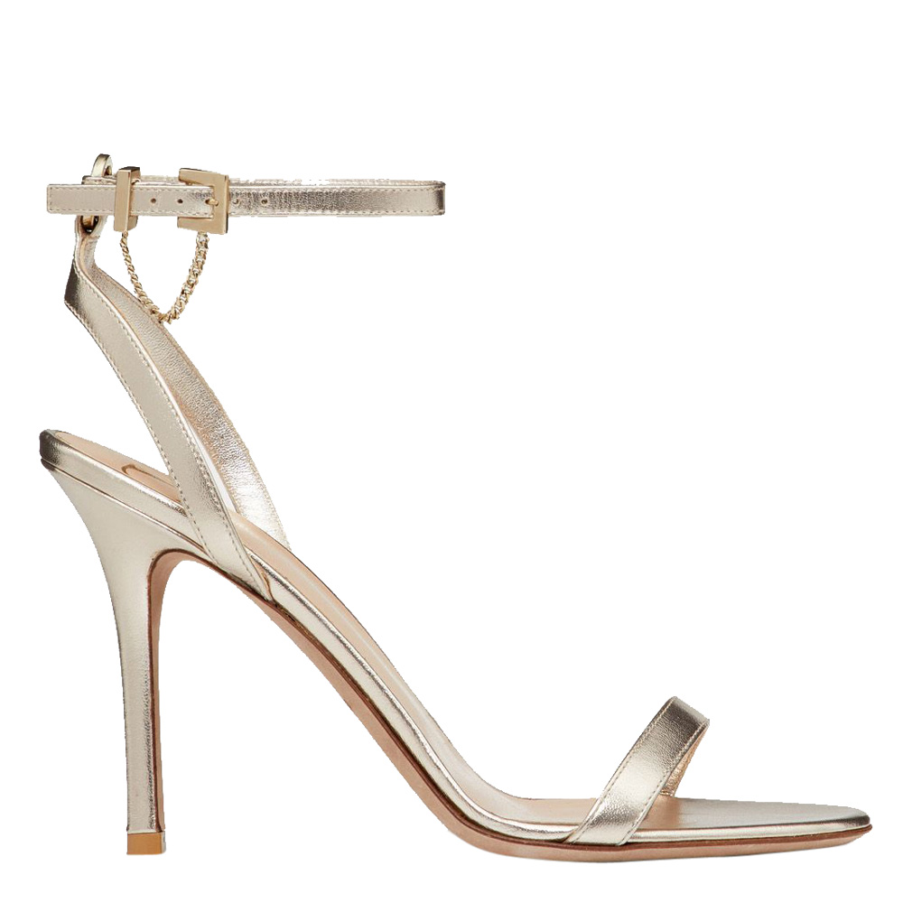 Pre Owned Valentino Peach Leather Chain Detail Ankle Strap Sandals Size 38