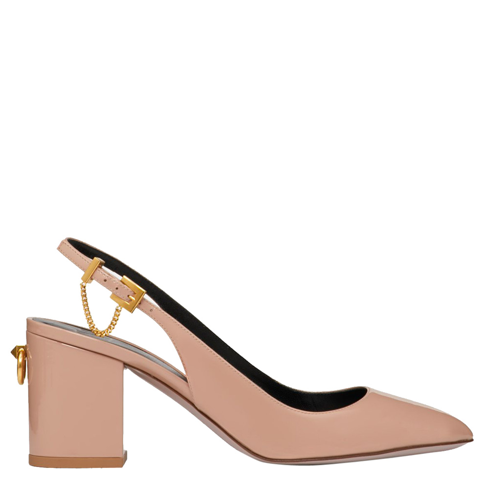 Pre Owned Valentino Rose Canelle Patent Leather Slingback Block Heel Pumps Size 40.5