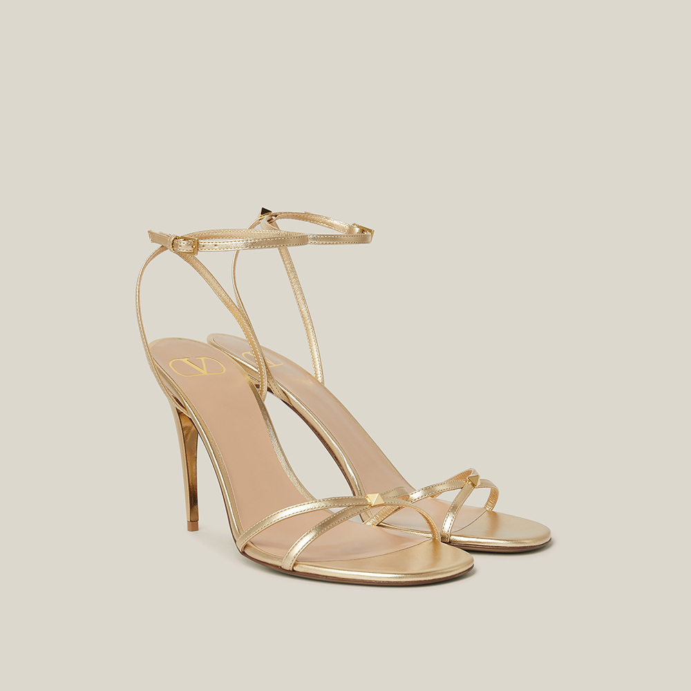 

Valentino Garavani Gold Strappy High Heel Leather Sandals Size IT