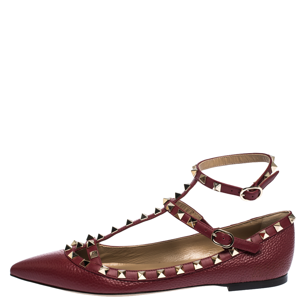 

Valentino Burgundy Leather Rockstud Caged Ballet Flats Size