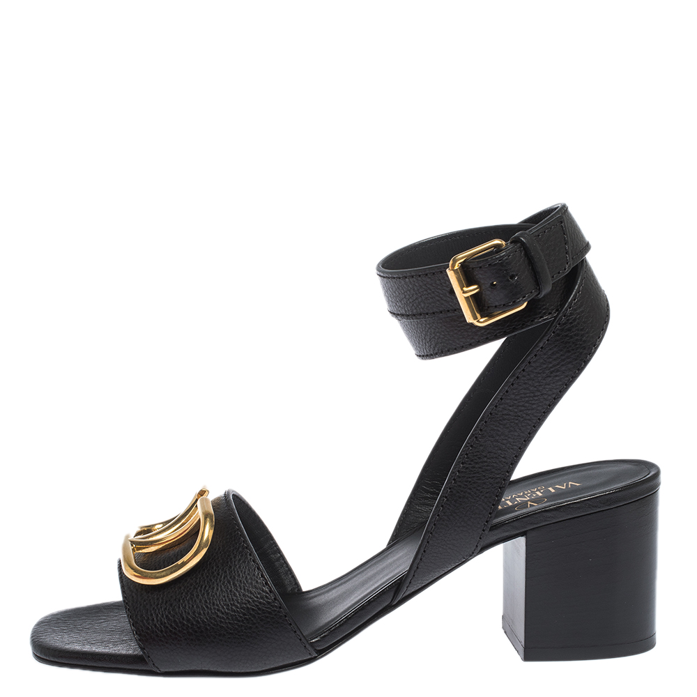 

Valentino Black Leather V Logo Ankle Wrap Sandals Size