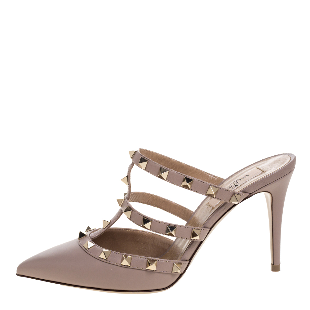 

Valentino Beige Leather Rockstud Strappy Pointed Toe Mules Size