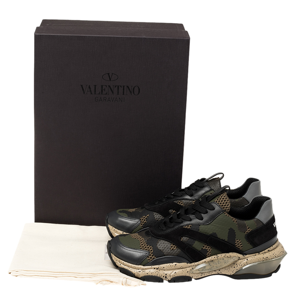 

Valentino Military Green Fabric and Leather Camouflage Bounce Trainer Sneakers Size