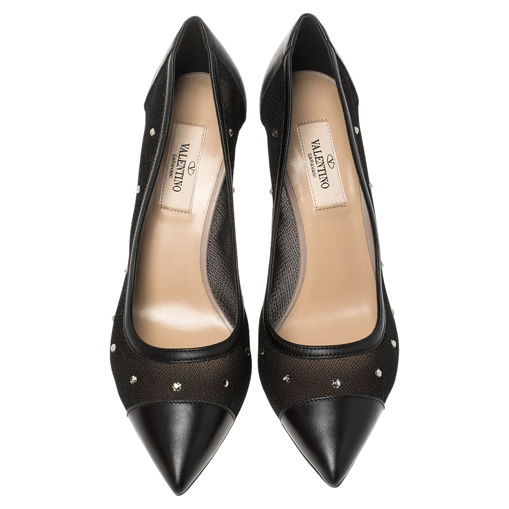 

Valentino Black Mesh/Leather Crystal Embellished Pointed Toe Pumps Size