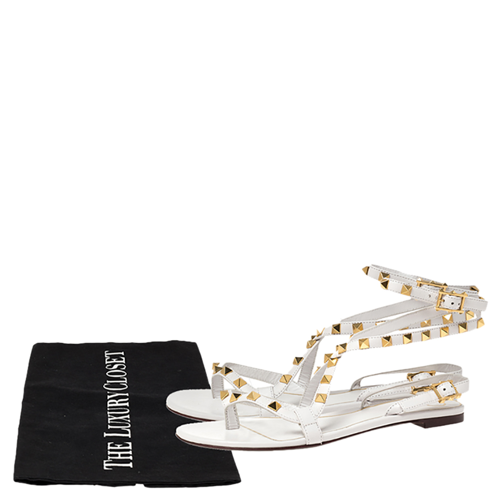 

Valentino White Leather Rockstud Flair Flat Thong Sandals Size