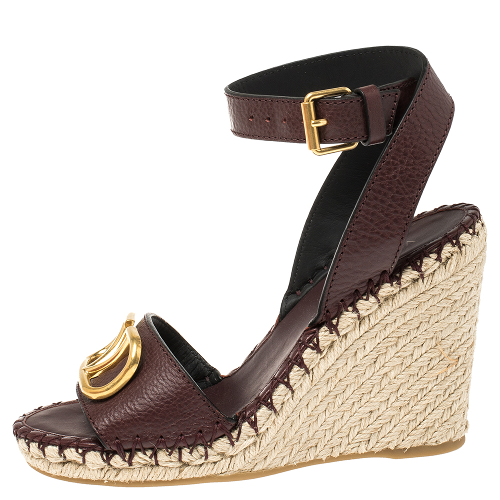 

Valentino Rubin/Natural Leather Vlogo Espadrilles Wedge Sandals Size, Red