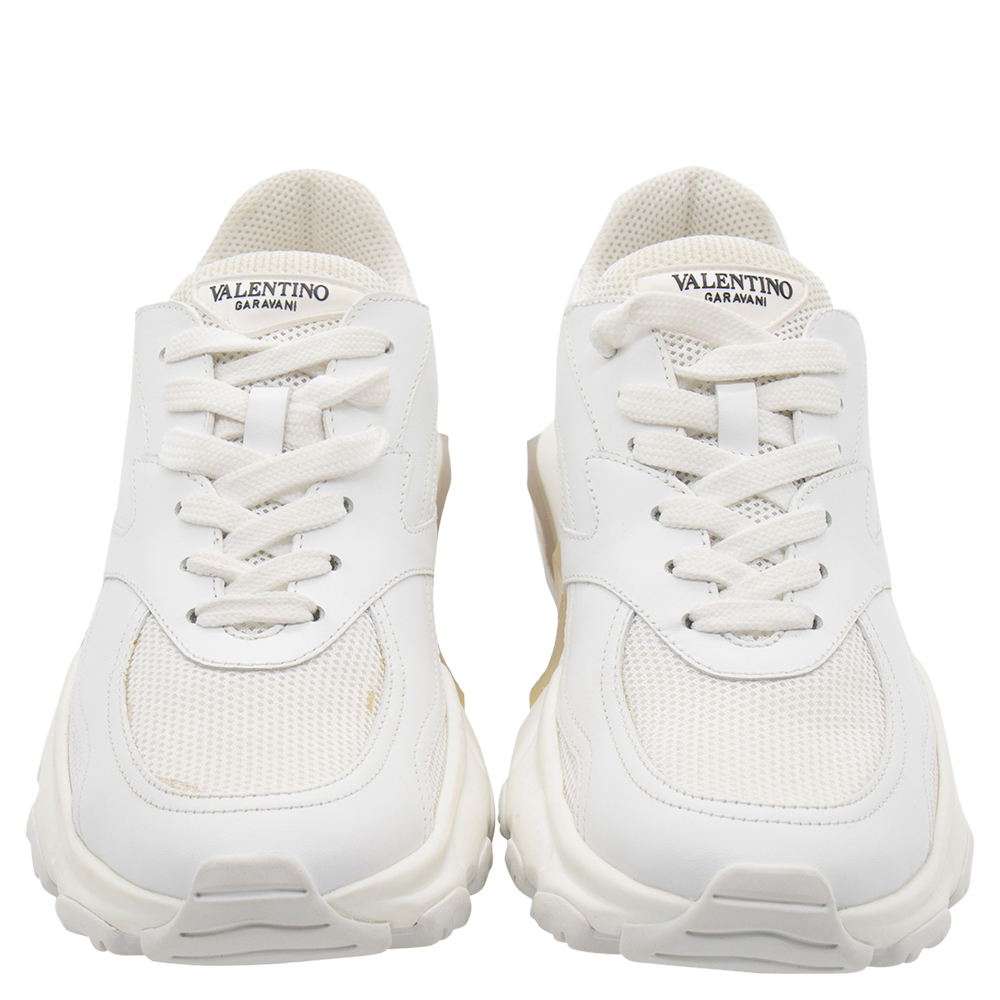 

Valentino White Fabric and Leather Bounce Low-Top Sneakers Size