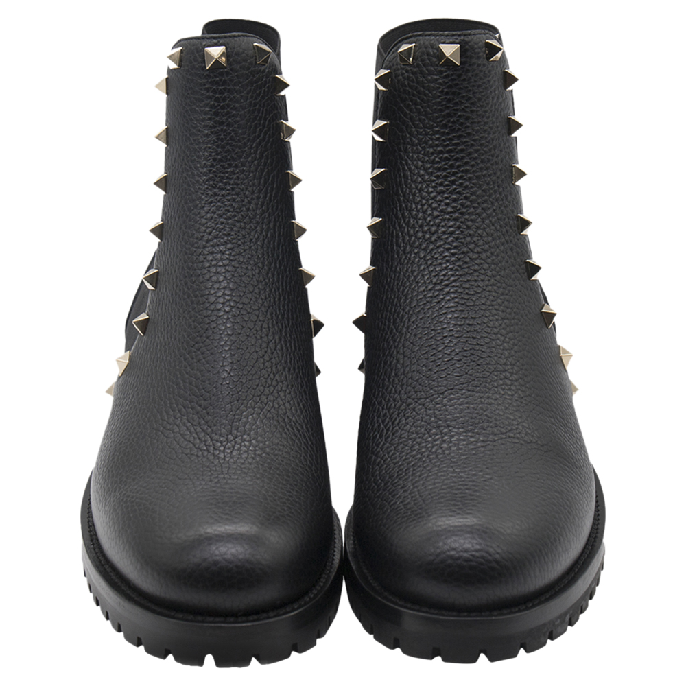 

Valentino Black Fabric and Leather Rockstud Ankle Boots Size