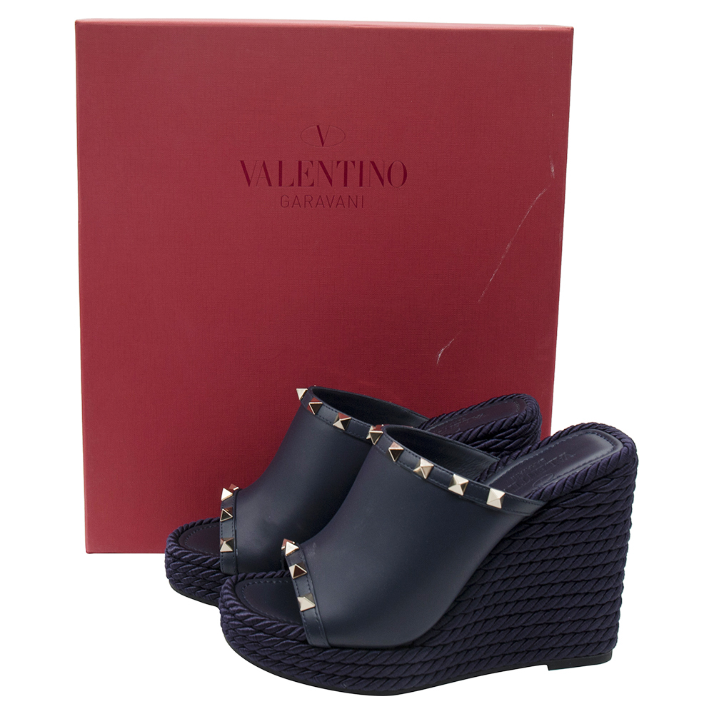 

Valentino Marine Leather Rockstud Wedge Sandals Size, Blue