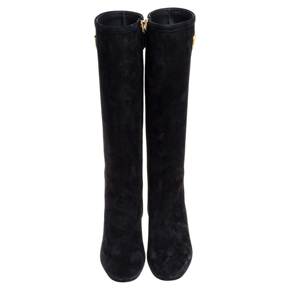 

Valentino Black Suede Vlogo Knee High Boots Size