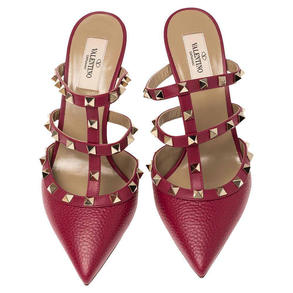 

Valentino Raspberry Pink Leather Rockstud Embellished Pointed Toe Mules Size