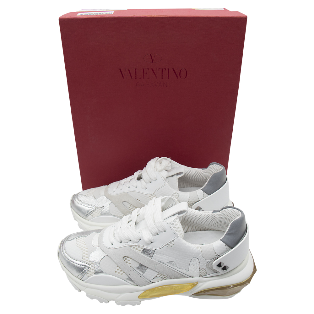 

Valentino White Fabric and Leather Bounce Camouflage Low Top Sneakers Size