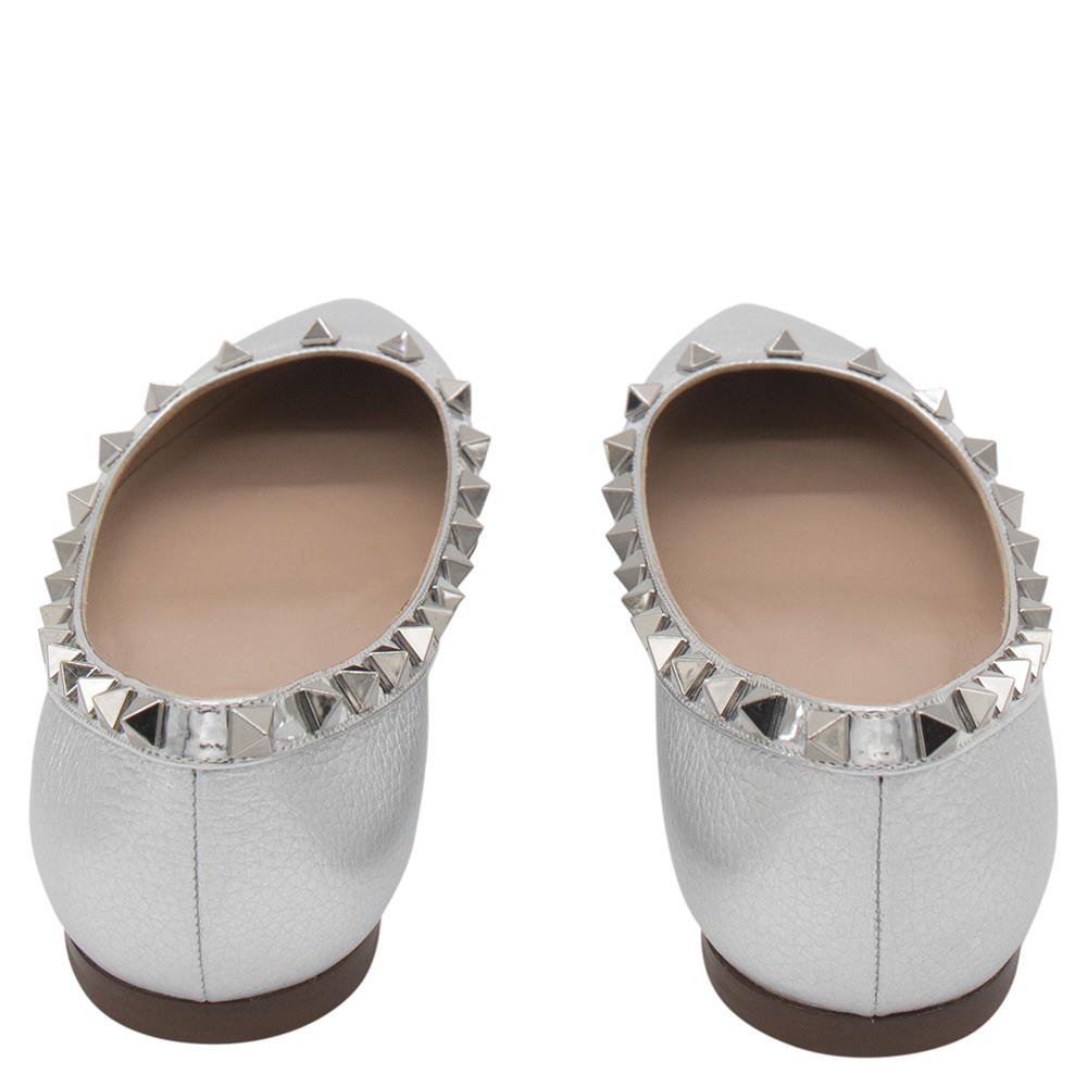 

Valentino Metallic Silver Leather Rockstud Ballet Flats Size