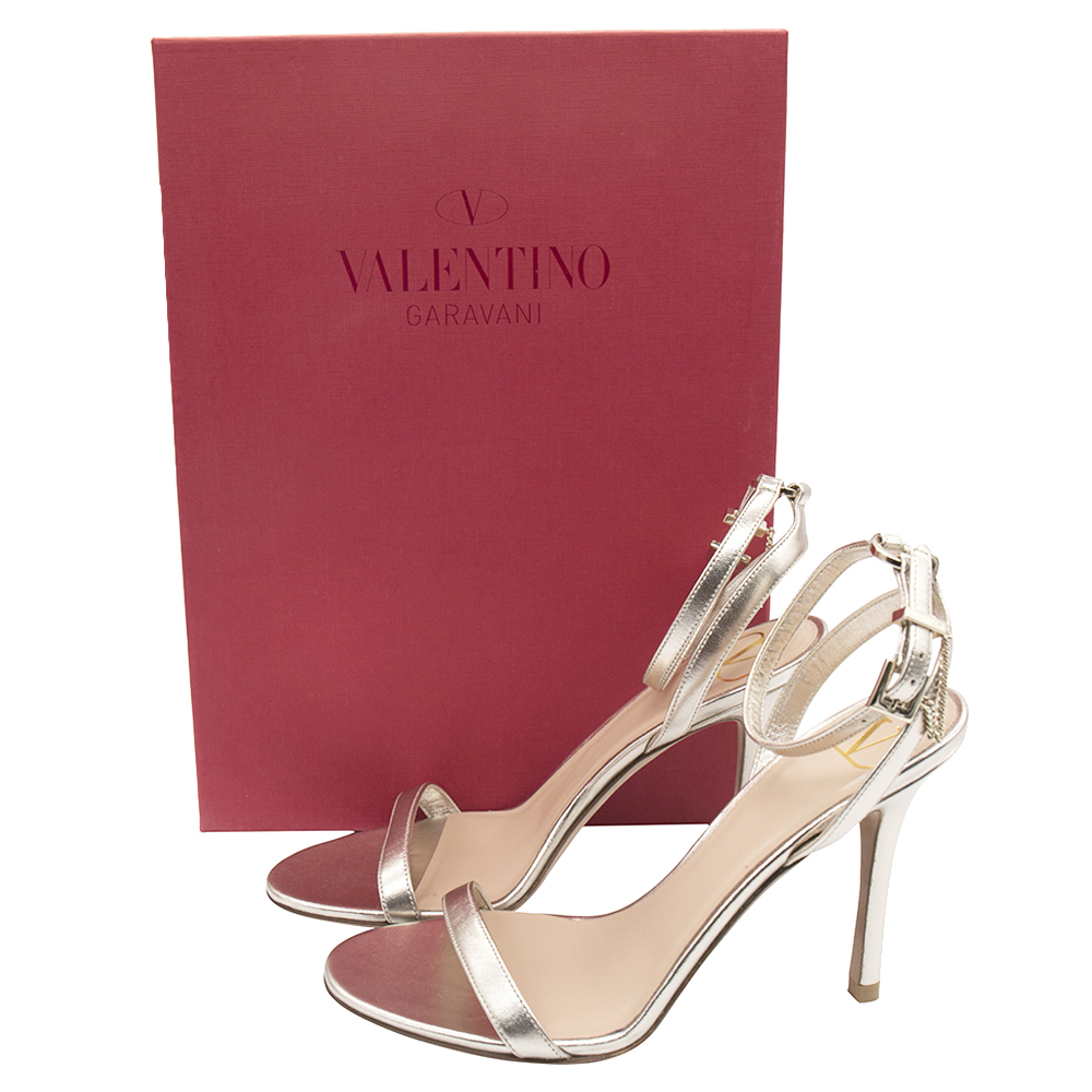 

Valentino Metallic Beige Leather Open Toe Ankle Strap Sandals Size