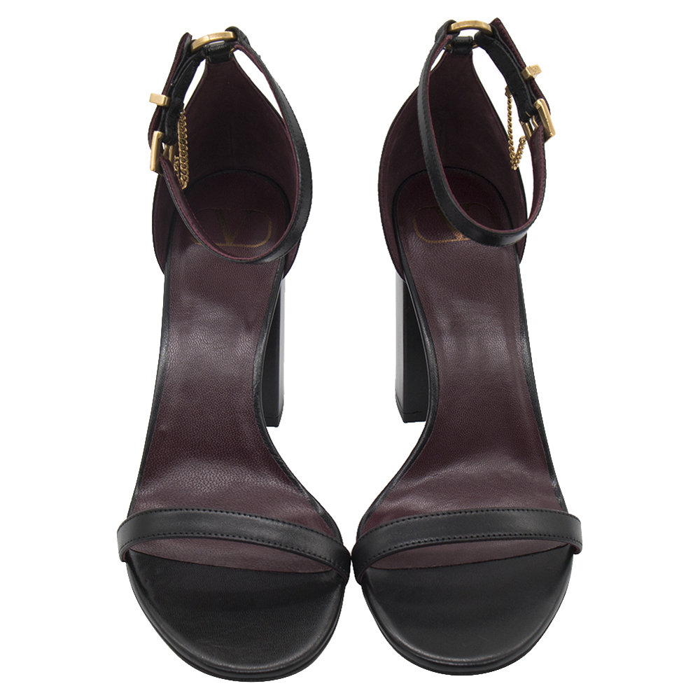 

Valentino Black Leather Open Toe Ankle Strap Block Heel Sandals Size