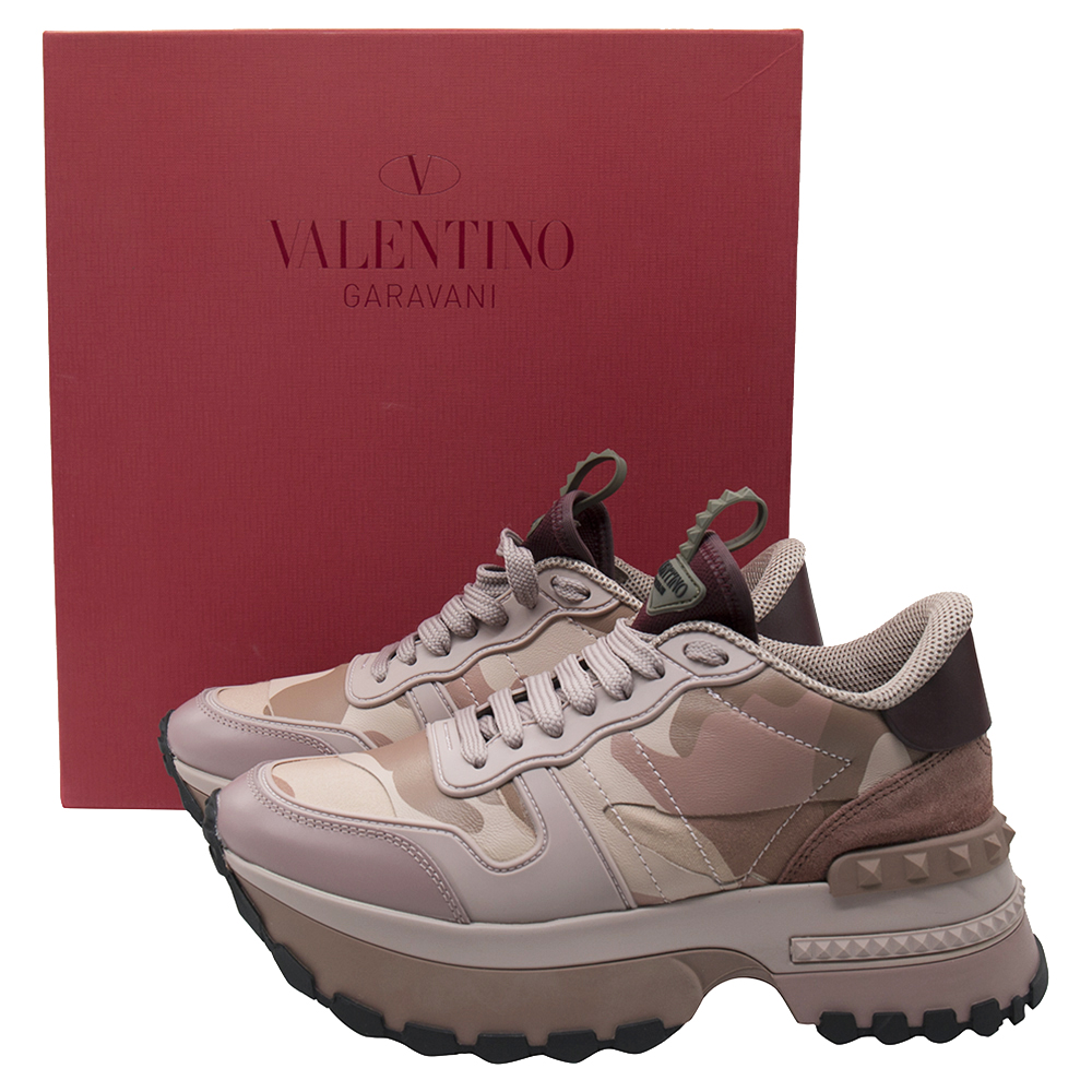 

Valentino Blush Pink/Beige Leather and Canvas Platform Sneakers Size