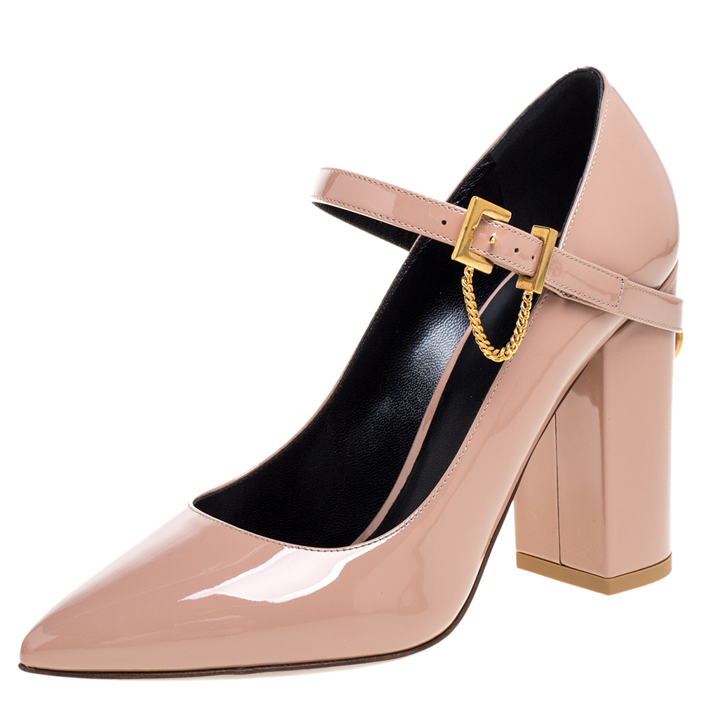 Valentino Blush Pink Patent Leather Block Heel Mary Jane Pumps Size 37. ...