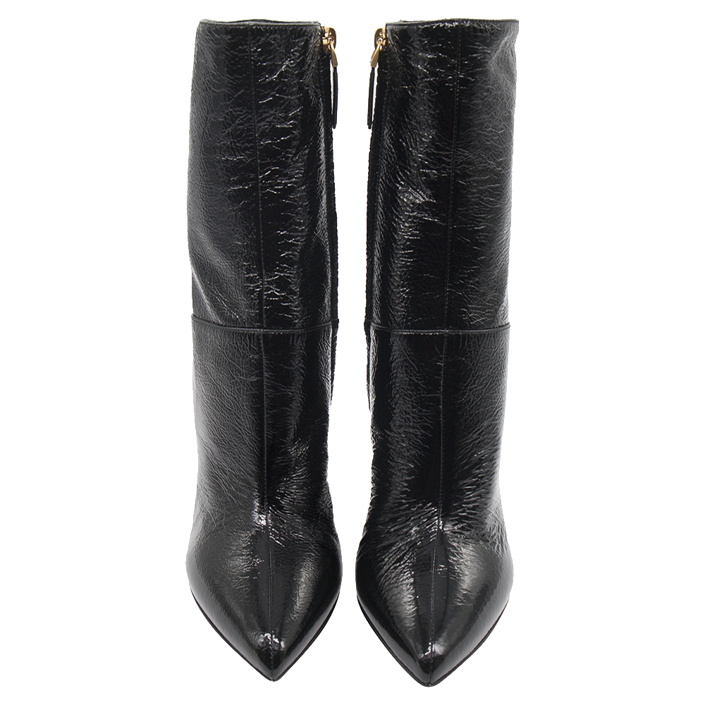 

Valentino Black Shiny Leather Block Heel Pointed Toe Ankle Boots Size