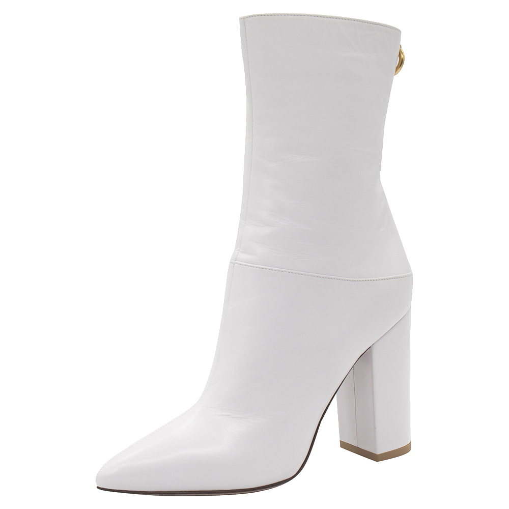Valentino White Leather Ankle Length Pointed Toe Boots Size 36.5