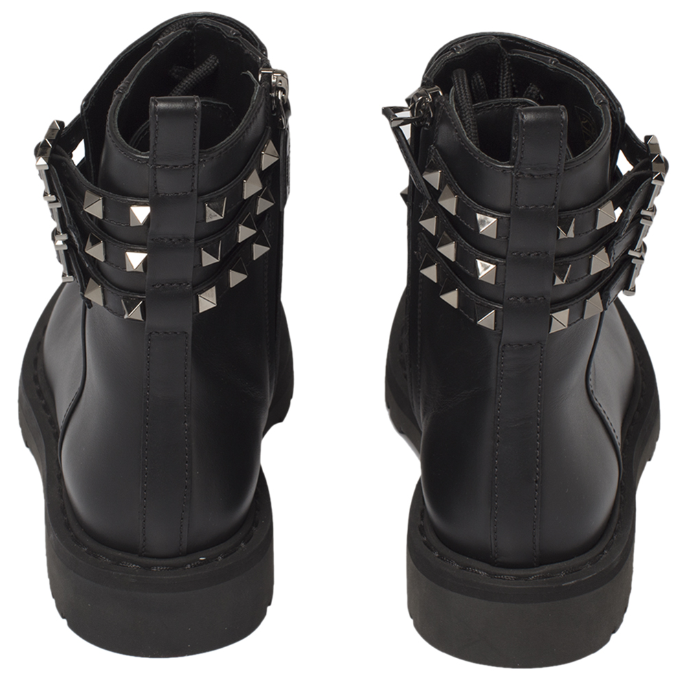 

Valentino Black Leather Rockstud Combat Boots Size