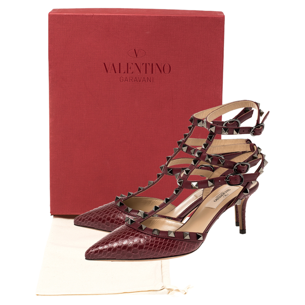 

Valentino Cerise Python and Leather Ankle Strap Pointed Toe Sandals Size, Red