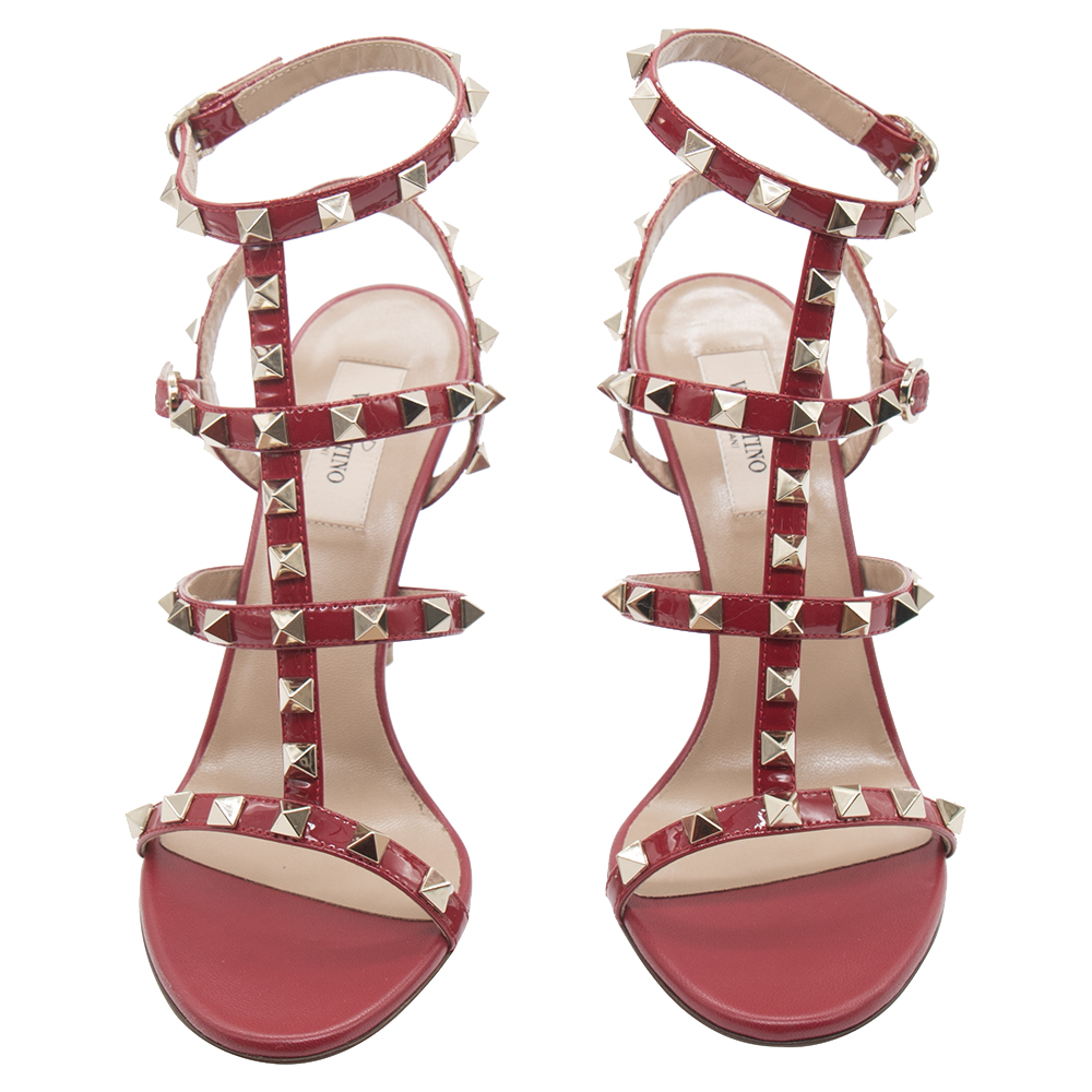 

Valentino Red Patent Leather Rockstud Embellished T-strap Sandals Size