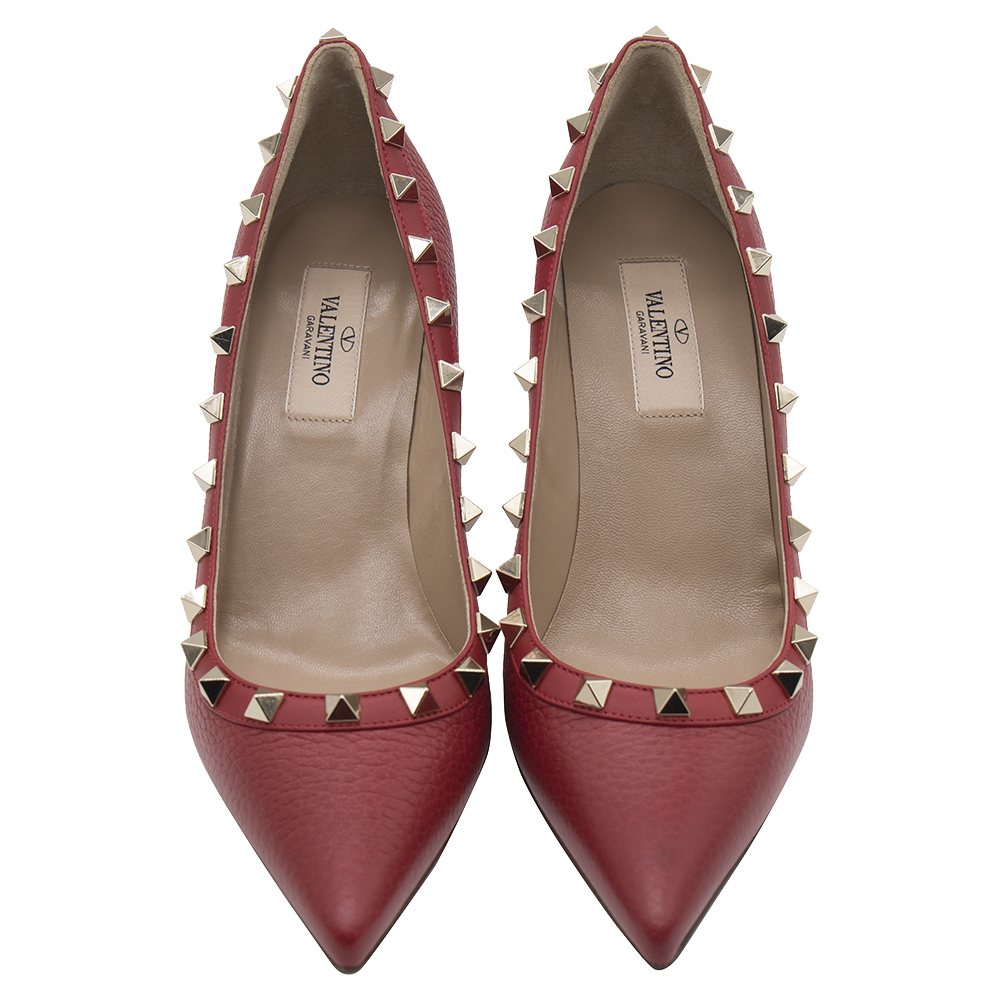 

Valentino Red Leather Rockstud Embellished Pointed Toe Pumps Size