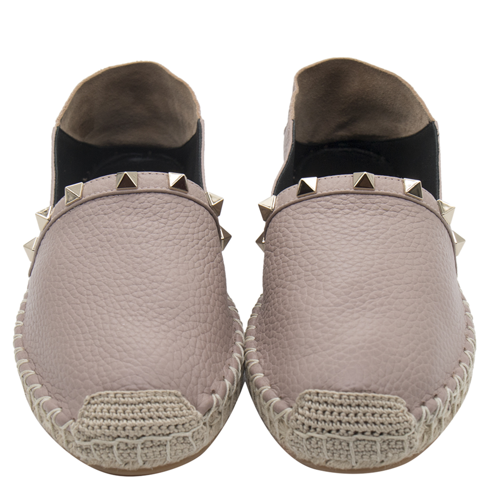 

Valentino Blush Pink Leather Rockstud Trim Flat Espadrilles Size