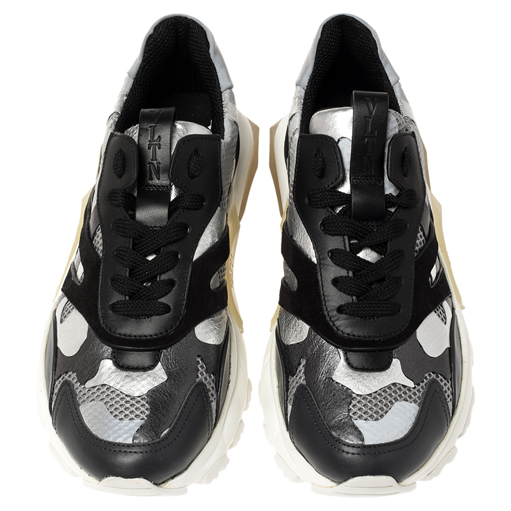 

Valentino Black/Metallic Silver Camo Print Bounce Sneakers Size