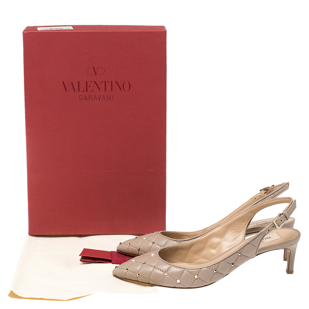 

Valentino Blush Pink Leather Rockstud Embellished Pointed Toe Slingback Sandals Size, Beige