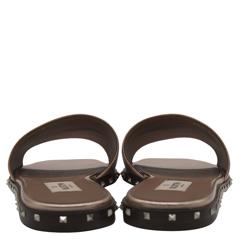 

Valentino Metallic Bronze Leather Flat Slides Size