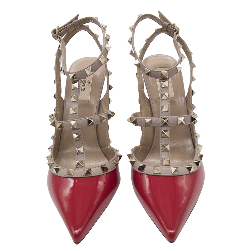 

Valentino Red Patent Leather Rockstud Embellished Pointed Toe Sandals Size
