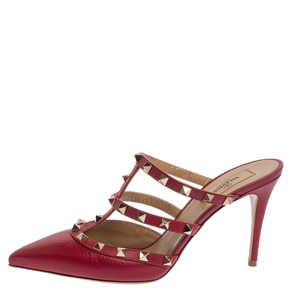 

Valentino Burgundy Leather Rockstud Pointed Toe Mule Sandals Size