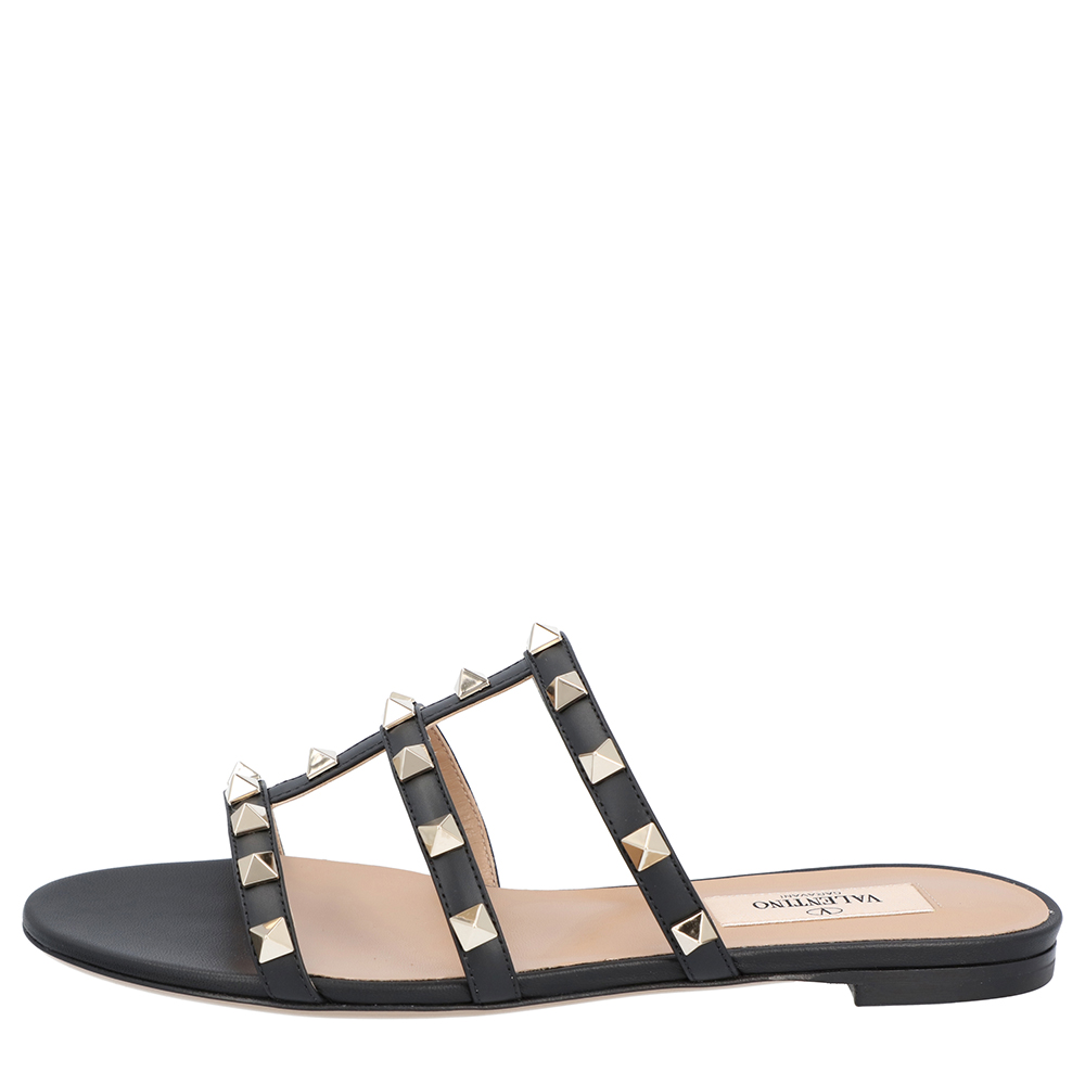 

Valentino Black New Rockstud Slide Sandals Size