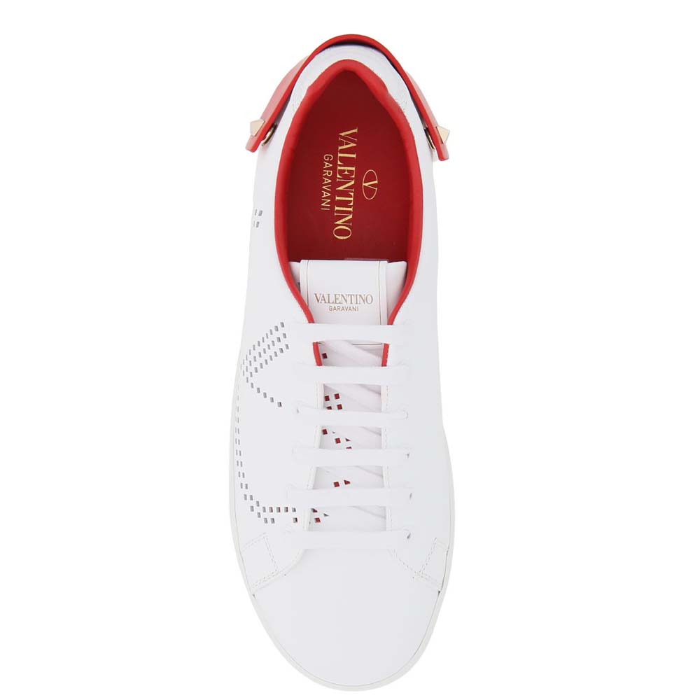 

Valentino Garavani White/Red Leather Backnet Sneakers Size