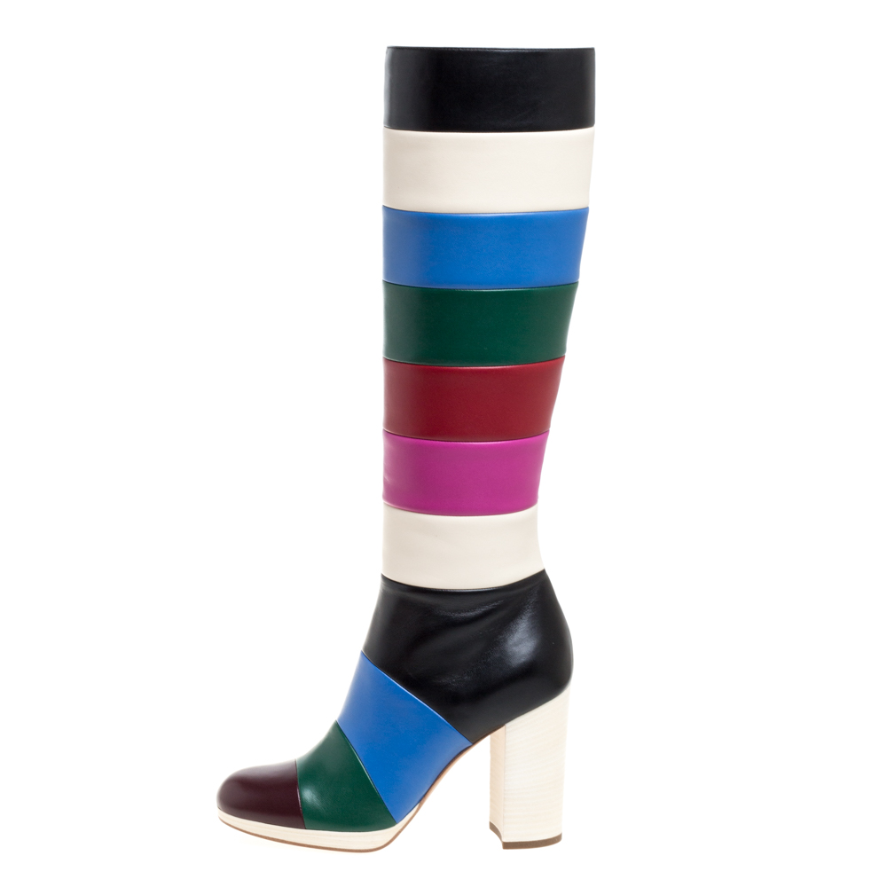 

Valentino Multicolor Leather Colorblock Zip Knee Length Boots Size