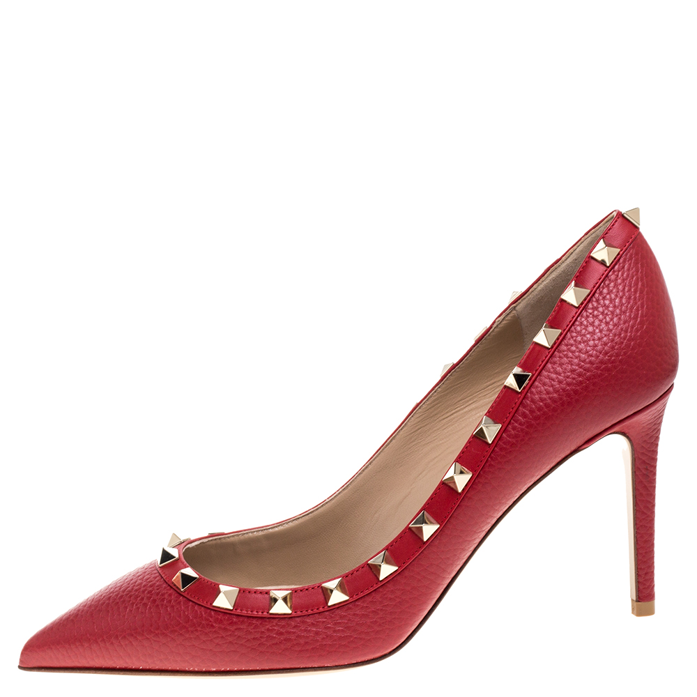 

Valentino Red Leather Rockstud Embellished Pointed Toe Pumps Size