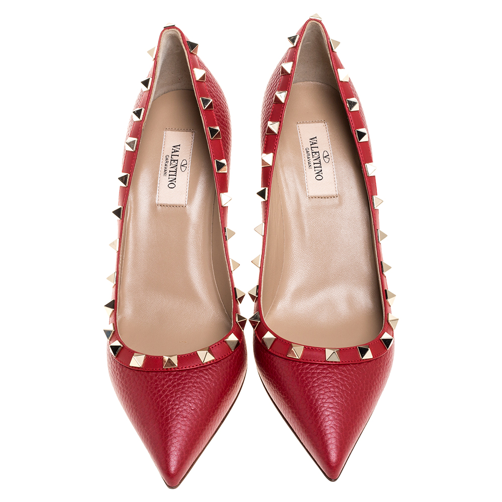 

Valentino Red Leather Rockstud Embellished Pointed Toe Pumps Size