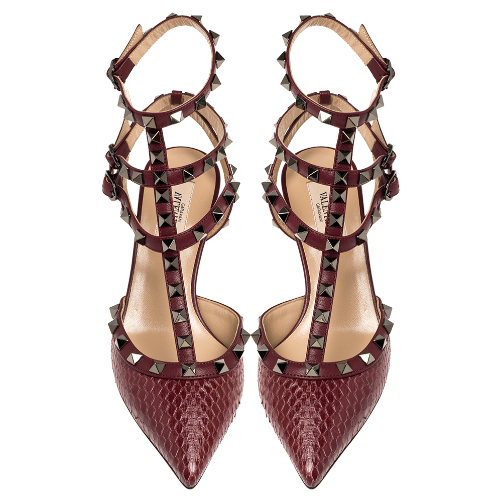 

Valentino Cerise Python and Leather Ankle Strap Pointed Toe Sandals Size, Red