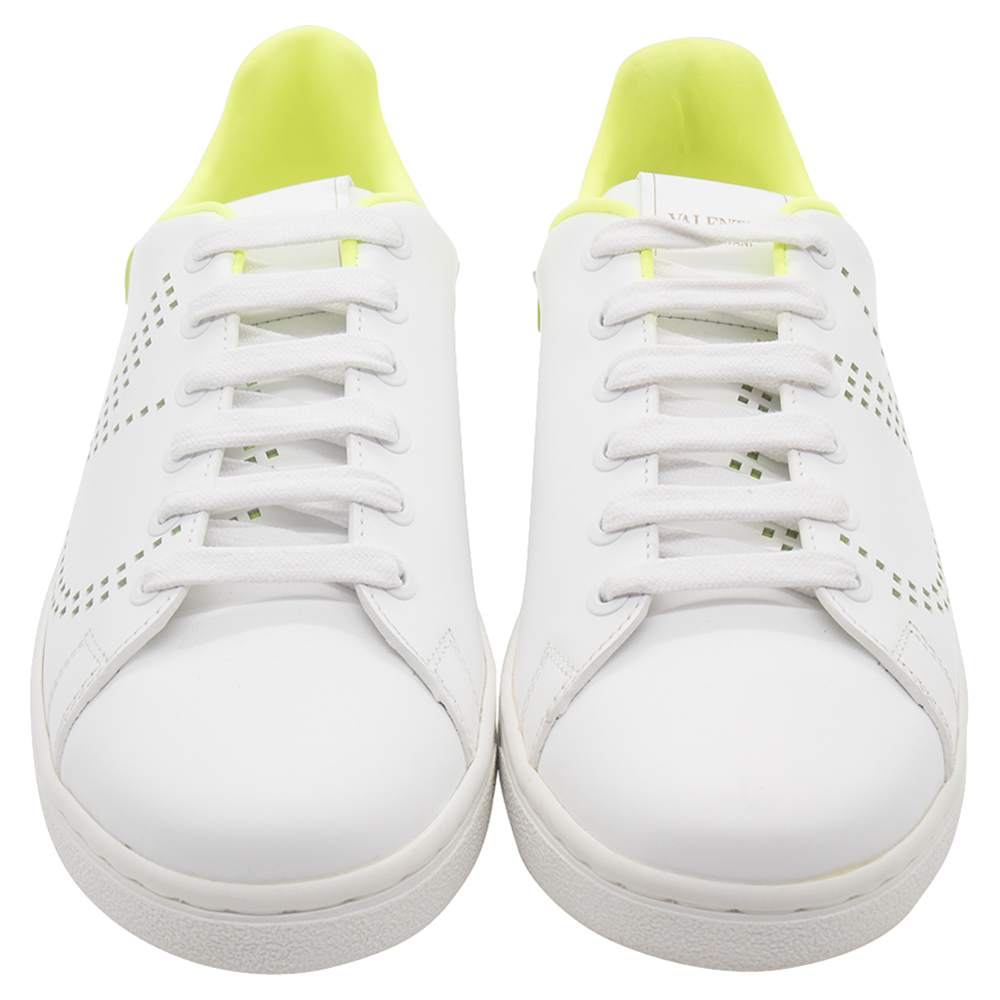 

Valentino White/Florescent Green V-Logo Leather Sneakers Size