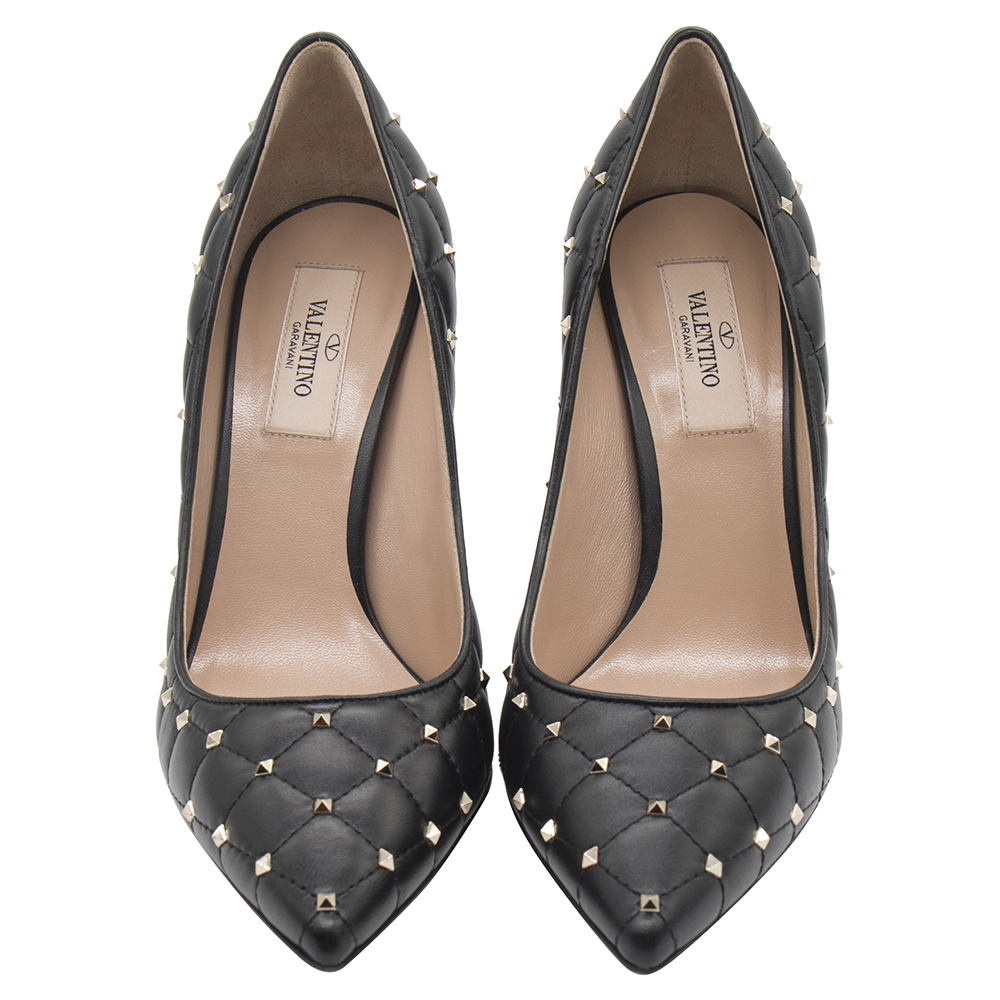 

Valentino Black Quilted Leather Rockstud Embellished Pointed Toe Pumps Size