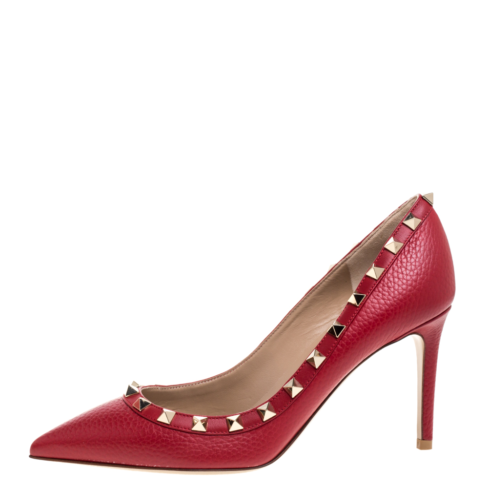 

Valentino Red Leather Rockstud Embellished Pointed Toe Pumps Size