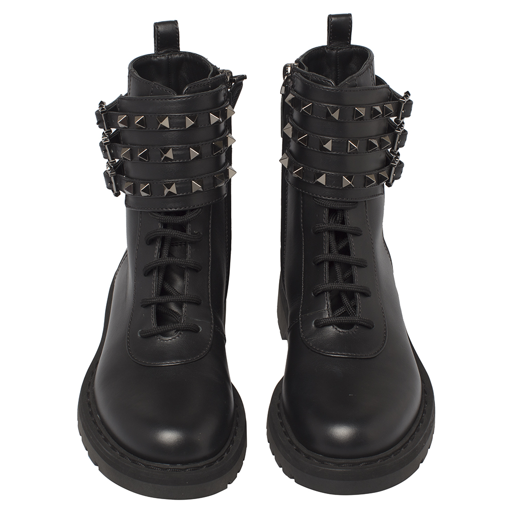 

Valentino Black Leather Rockstud Combat Boots Size