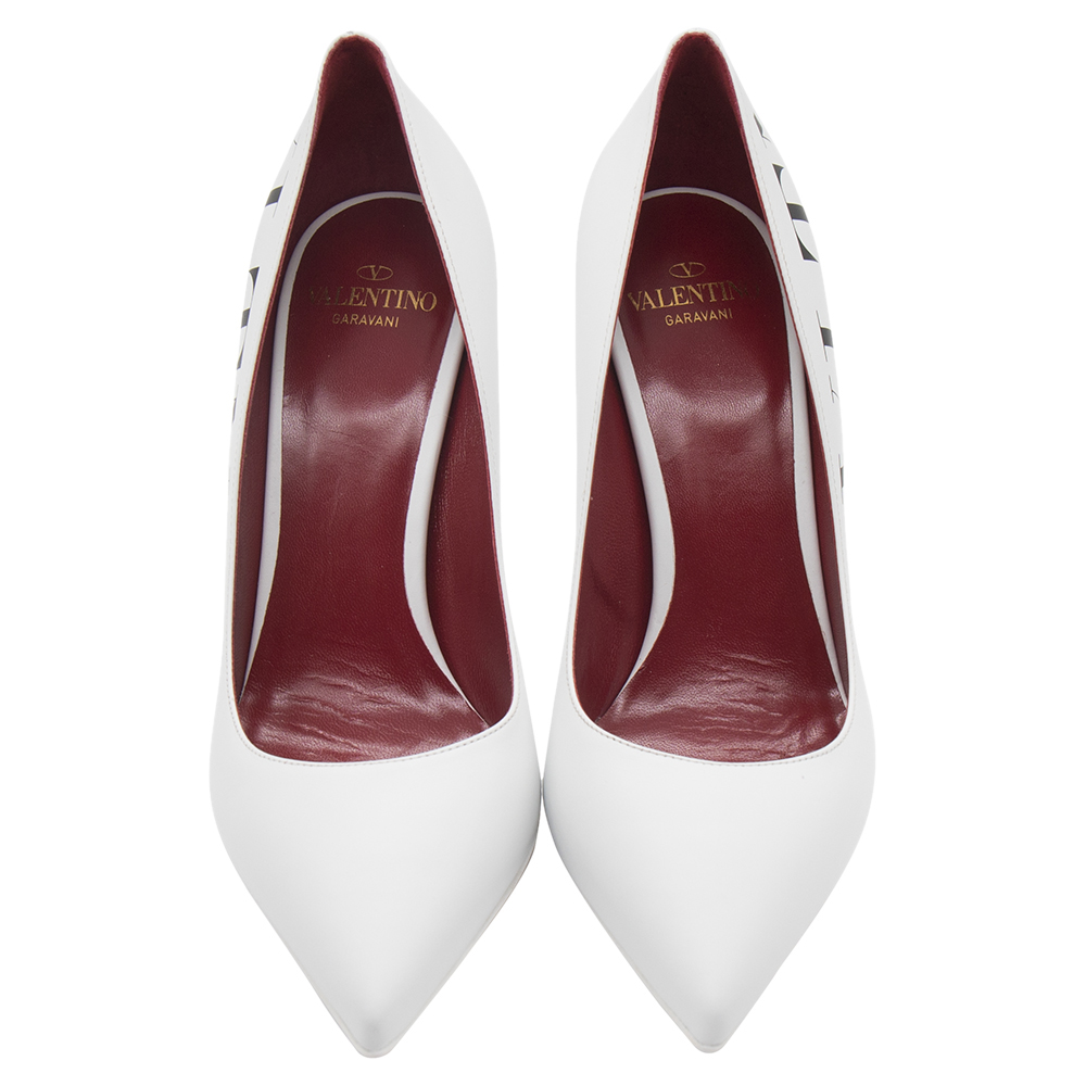 

Valentino White Leather VLTN Pointed Toe Pumps Size