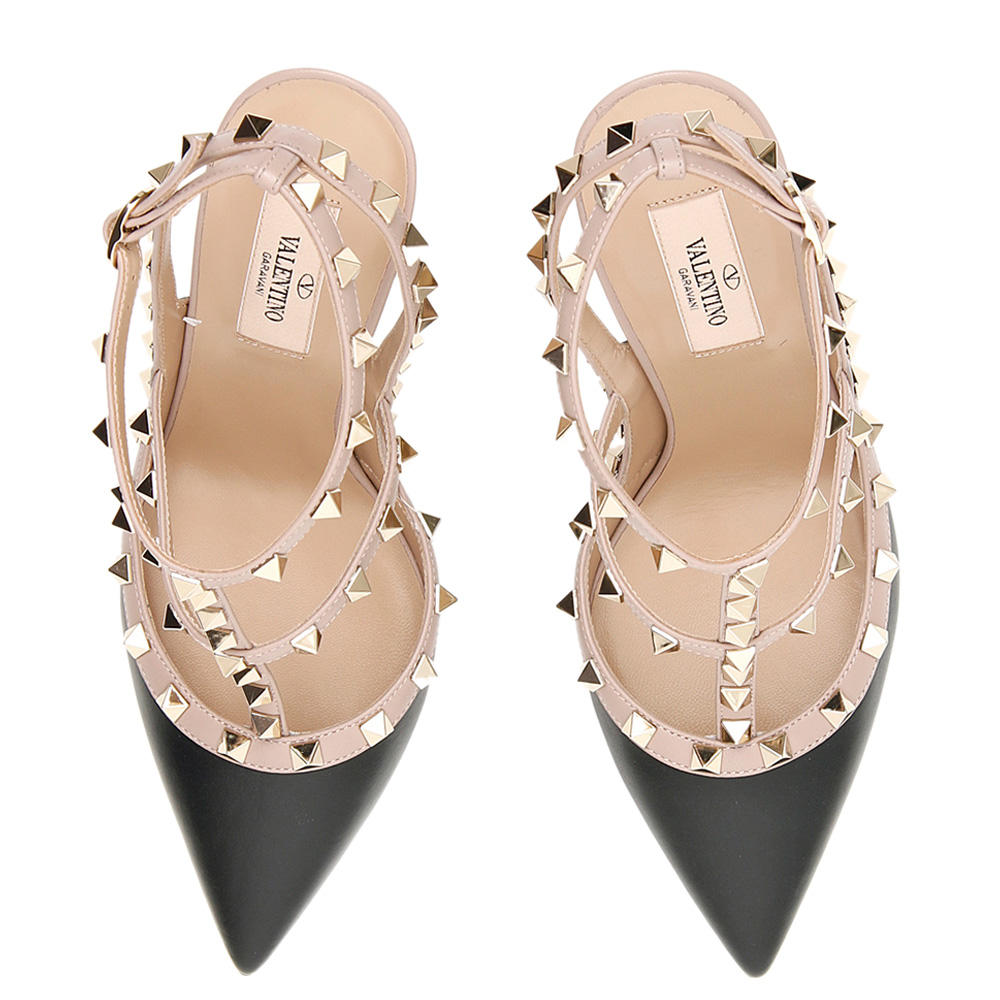 

Valentino Black Leather Rockstud Accents T-Strap Pumps IT