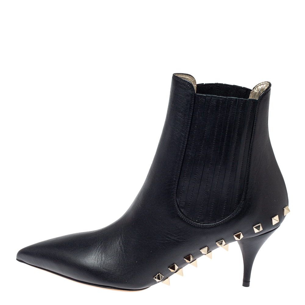 

Valentino Black Leather Studded Pointed Toe Booties Size