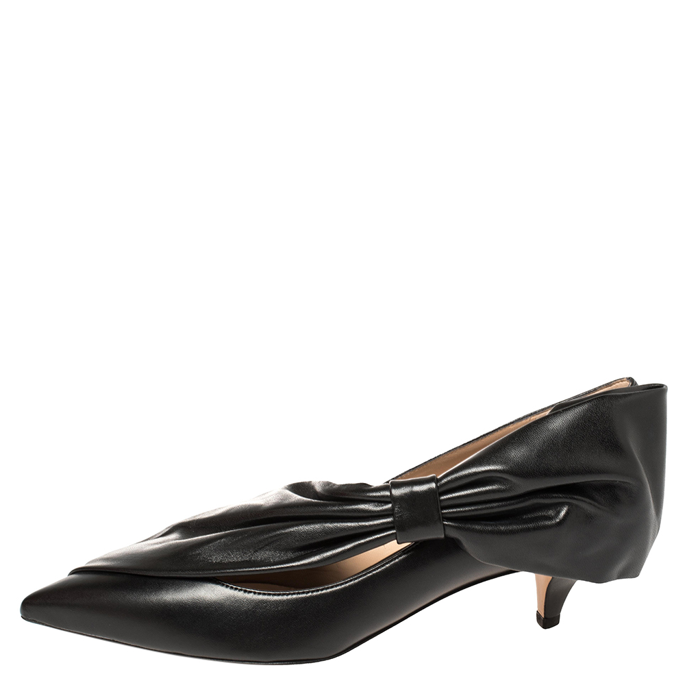 

Valentino Black Leather Bow Detail Pointed Toe Pumps Size